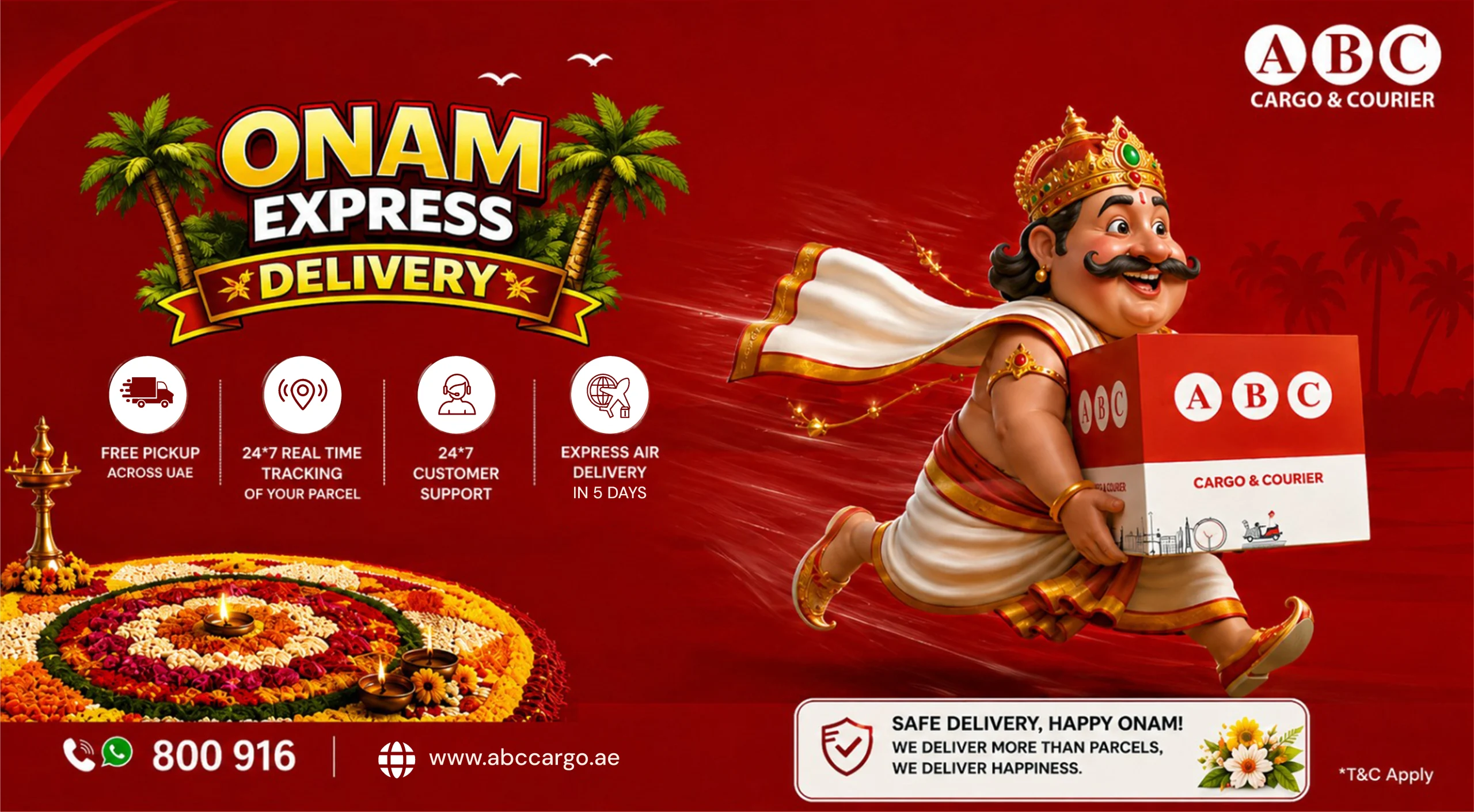 Onam Express Delivery to Kerala from UAE by ABC Cargo
